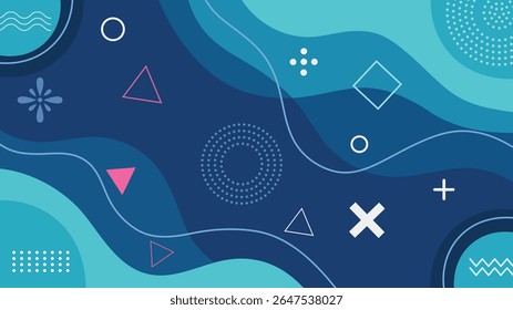 Abstract geometric background with wave shapes and decorative elements in blues