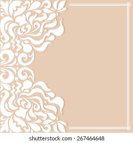 Abstract geometric background, wedding invitation or greeting card design with lace pattern, beautiful luxury postcard, ornate page cover, ornamental vector illustration
