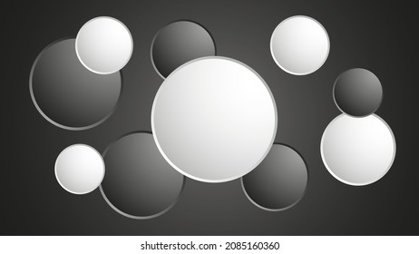 Resumen de los círculos 3d blancos y negros de fondo geométrico con espacio de copia. Ilustración de material vectorial. 