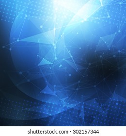 Abstract geometric background. Wireframe mesh polygonal background. Abstract form with connected lines and dots. Abstract polygonal low poly dark background with connecting dots and lines. 