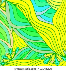 Abstract geometric background of yellow green hand drawn waves