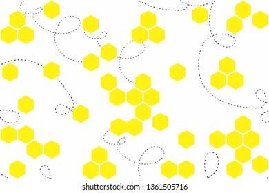 Abstract geometric background with yellow hexagons on white background. Seamless texture with honeycomb