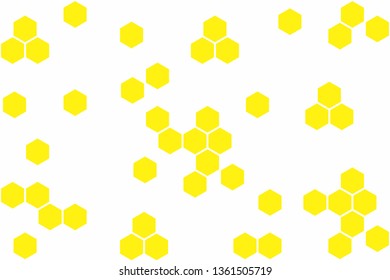 Abstract geometric background with yellow hexagons on white background. Seamless texture with honeycomb
