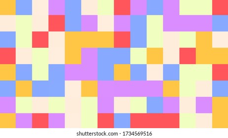 Abstract geometric background with yellow, purple, red, orange and pink polygons.