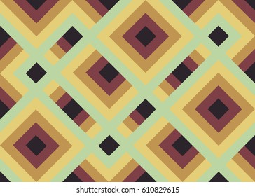 Abstract geometric background with yellow rhombus and stripes on dark brown background