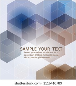 Abstract geometric background for your design with sample text. Hexagonal forms are blue.