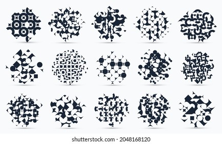 Abstrakte, geometrische Hintergründe, groß, isoliert, Vektorschwarz-weiß Design Elemente im Retro-Stil der 70er Jahre, moderne komplexe Kompositionen mit geometrischen Formen.