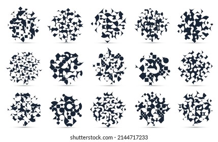 Abstract geometric backgrounds big set isolated, vector black and white design elements in retro style of 70s, modern complex compositions with geometrical shapes.