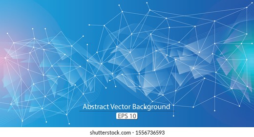 Abstract geometric backgrounds in blue tones. Polygonal vector design. Abstract background with connected lines and dots. Vector illustration.