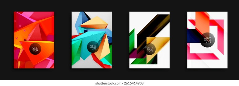 Abstract geometric backgrounds. Bright colors, dynamic shapes, modern design elements. Vector illustrations for various projects.