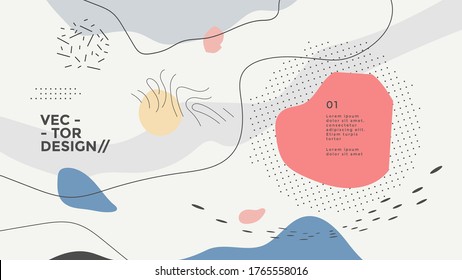 Abstrakte geometrische Hintergründe. Memphis verschiedene Formen und doodle Objekte. Moderne, trendige Vektorgrafiken mit breiter Kunst. Pastellfarben-Banner-Vorlagen für Social-Media-Netzwerke.