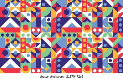 Abstract Geometric Backgrounds. Neo Geo Pattern, Minimalist Retro Poster Graphics Vector Illustration. Flat Mosaic Background