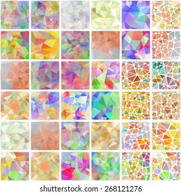 Abstract Geometric backgrounds. Polygonal vector design. Set of 36 items.