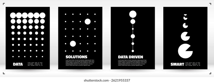 Abstract geometric backgrounds for reports and presentations. Use for science, analytics, digital innovation, and corporate documents. Minimalist vector design with lines and circles.