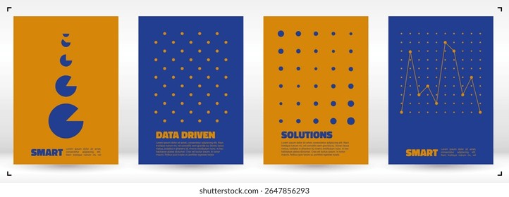 Abstract geometric backgrounds for reports and presentations. Use for science, analytics, digital innovation, and corporate documents. Minimalist vector design with lines and circles.
