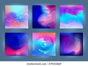 Abstract geometric backgrounds set. Applicable for covers, placards, posters, flyers and banner designs. Trendy geometric elements cards. Modern design