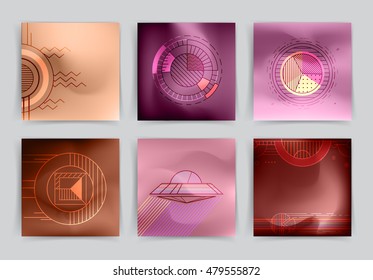 Abstract geometric backgrounds set. Applicable for covers, placards, posters, flyers and banner designs. Trendy geometric elements cards. Modern design