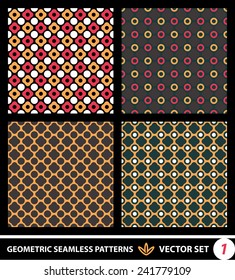 Abstract geometric backgrounds set, modern seamless pattern, retro style creative ornament, vector wallpaper, wrapping paper, 1960s, 1970s, 1980s, fashion, trendy style, template, layout for design