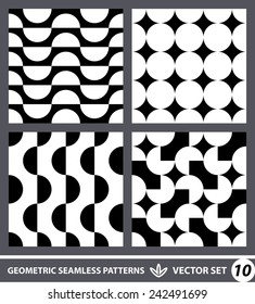 Abstract geometric backgrounds set, modern seamless pattern, retro style creative ornament, vector wallpaper, wrapping paper, 1960s, 1970s, 1980s, fashion, trendy style, template, layout for design