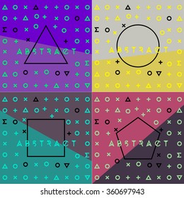 Abstract geometric backgrounds set with symbols. Vector art
