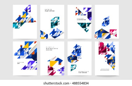 Abstract geometric backgrounds set. Trendy Flat Style Triangles Polygonal Backgrounds for Business Covers