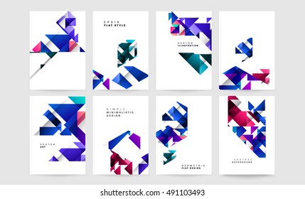 Abstract Geometric Backgrounds set, trendy flat style Triangles Polygonal Background patterns collection for Business Covers