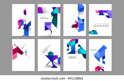 Abstract Geometric Backgrounds set, trendy flat style Triangles Polygonal Background patterns collection for Business Covers