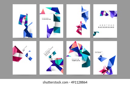 Abstract Geometric Backgrounds set, trendy flat style Triangles Polygonal Background patterns collection for Business Covers