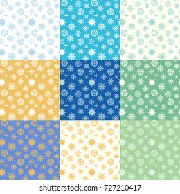 Abstract geometric backgrounds set. Xmas winter wallpapers. Vector abstract christmas snowflakes seamless pattern. 