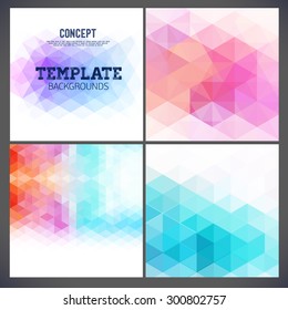 Abstract geometric backgrounds of a triangle. Using different blending modes. Template design for the pages of the magazine, brochure, page, leaflet and other.