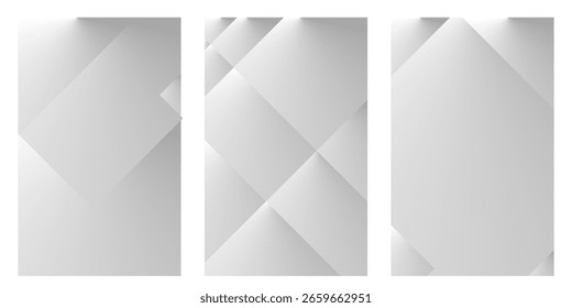 Abstractas fondos geométricos en Gradientes blancos y grises, con líneas diagonales y sutiles sombras para una estética de diseño limpia, moderna y minimalista.