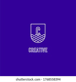 abstract geometric badge C logotype isolated with blue background.