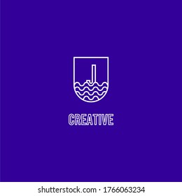 abstract geometric badge J logotype isolated with blue background.