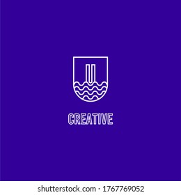 abstract geometric badge U logotype isolated with blue background.