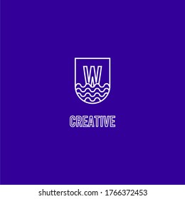 abstract geometric badge W logotype isolated with blue background.