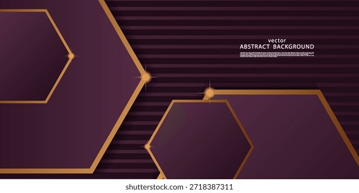 Abstract geometric banner background design in the form of overlapping hexagons. Purple horizontal background with stripes. Vector eps10.