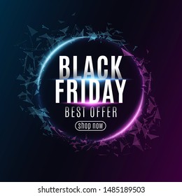 Abstract geometric banner for Black Friday sale. Glowing plexus triangles. Modern design for your business. Glowing text. Vector illustration. EPS 10