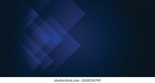 Abstract geometric banner. Blue rectangles on navy background