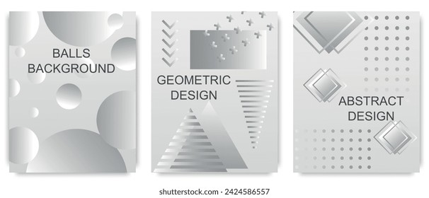 Abstract geometric banner design or background template. Elegant and luxurious banner with silver shapes. Modern abstract cover set, minimal design. Vector illustration.