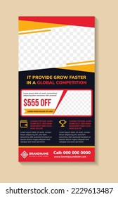 Abstract geometric banner design template. vertical layout combined with yellow and red on elements. Space for photo collage and text. black background. multipurpose poster.