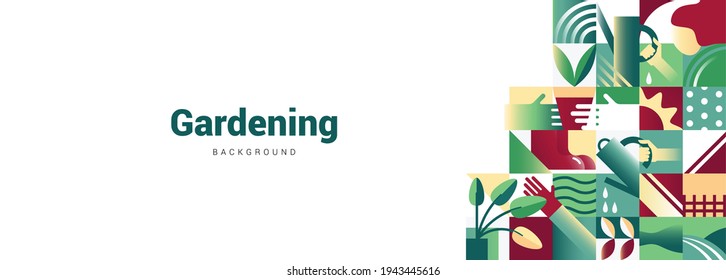 Abstract geometric banner with Gardening elements. Seamless  backgrounds for brochures, poster design. Vector illustration