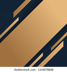 Abstract geometric banner with gold shapes on blue black background. Elegant style. Vector Illustration