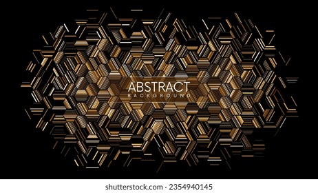Abstract geometric banner with golden hexagonal lines and fade effect. Vector illustration