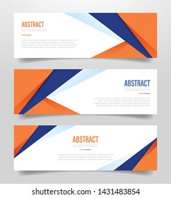 Anuncio geométrico abstracto con forma poligonal con color naranja y azul oscuro con 3 colecciones de tres variaciones con estilo plano moderno - Vector