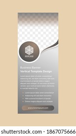 abstract geometric banner template design use grey gradient on the background and brown gradient on element. Vertical layout with space for photo. 