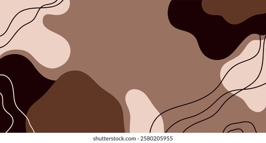 Abstract geometric banner with warm chocolate tones and smooth lines for a modern decor. Postcard and wallpaper in trendy colors