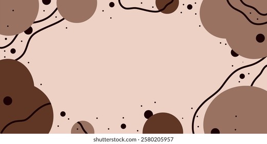 Abstract geometric banner with warm chocolate tones and smooth lines for a modern decor. Postcard and wallpaper in trendy colors