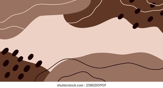 Abstract geometric banner with warm chocolate tones and smooth lines for a modern decor. Postcard and wallpaper in trendy colors