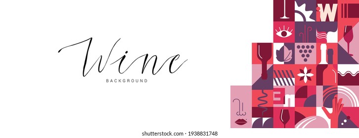 Abstract geometric banner for Wine Tasting event. White background for brochures, poster design. Vector illustration