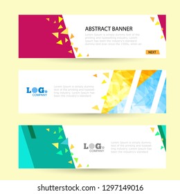 Abstract geometric banners. Bright sun rays and triangles. Empty space under the text. Set Horizontal summer web banner templates.  